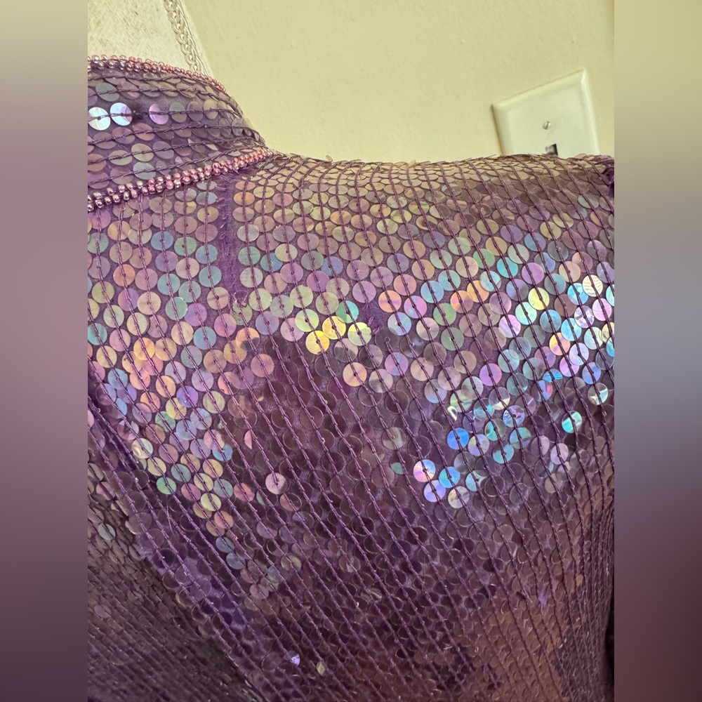 80s Vintage Purple Sequin Long Sleeve Dress - Picture 5 of 12